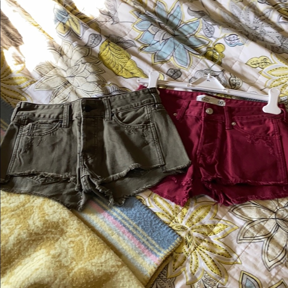 NWOT Olive Green & Burgundy Distressed Shorts